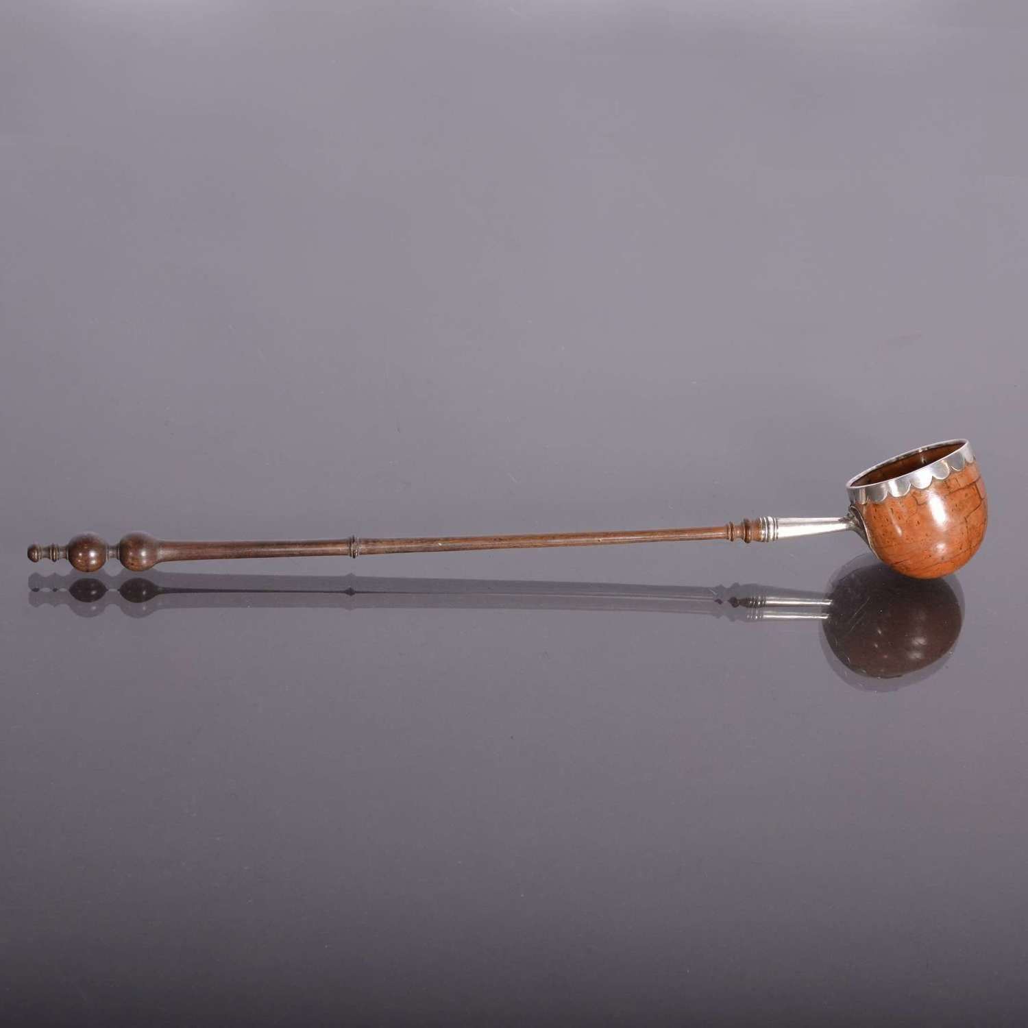 Antique Coquilla nut, silver and treen toddy or punch ladle