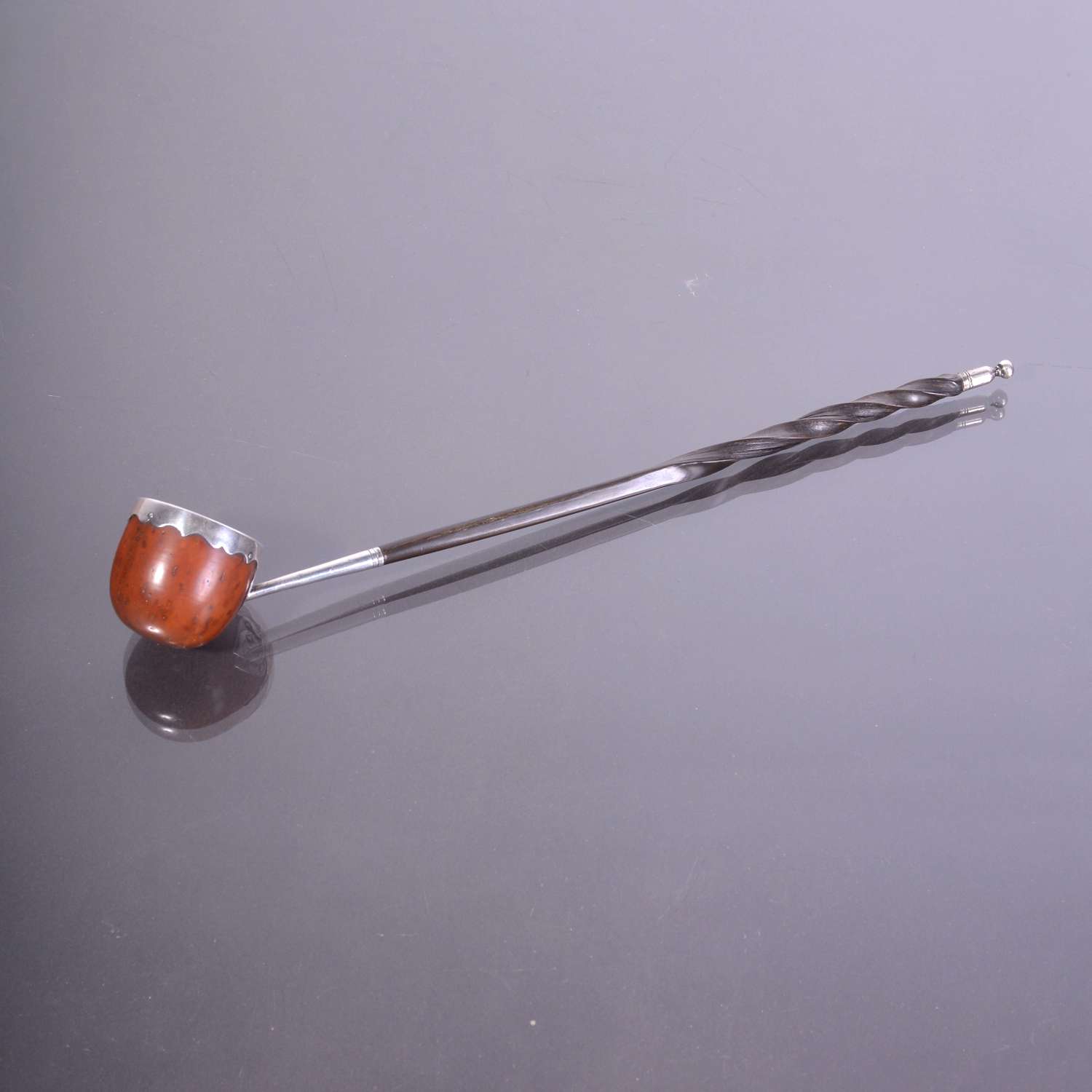 Antique Coquilla nut, silver and whalebone toddy or punch ladle