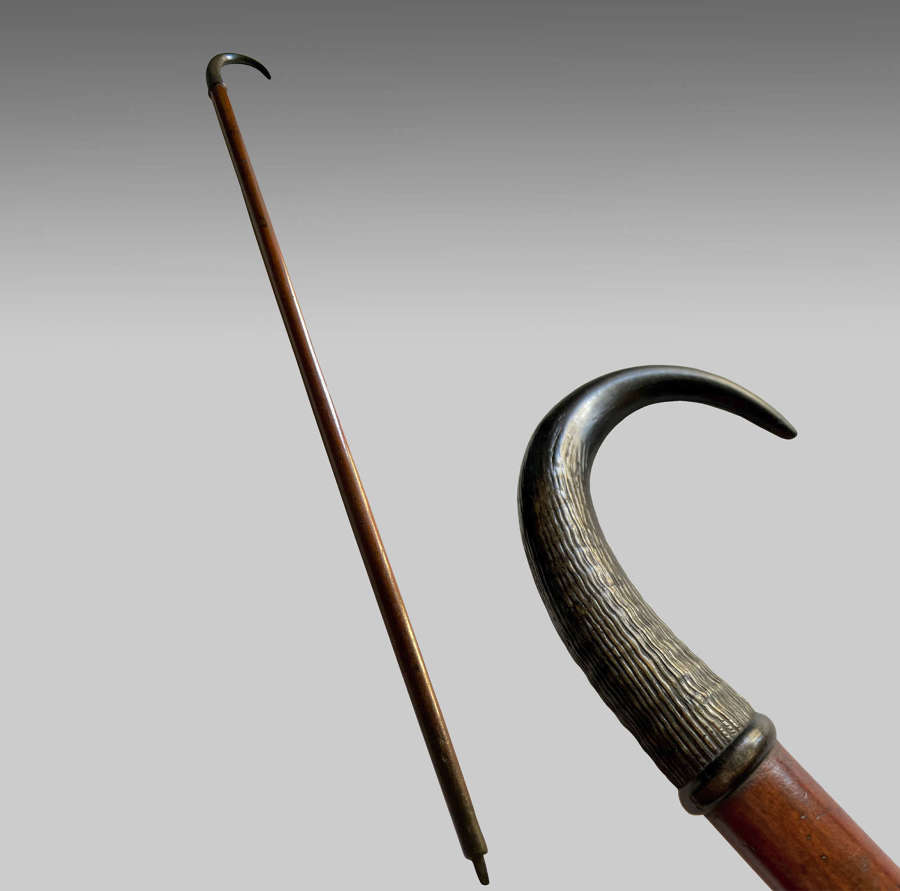 Antique Swiss alpine horn handled walking cane