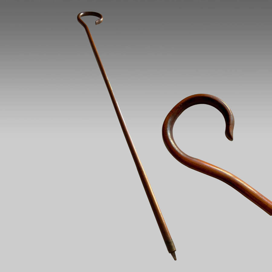 Antique Swiss alpine bentwood handled walking stick