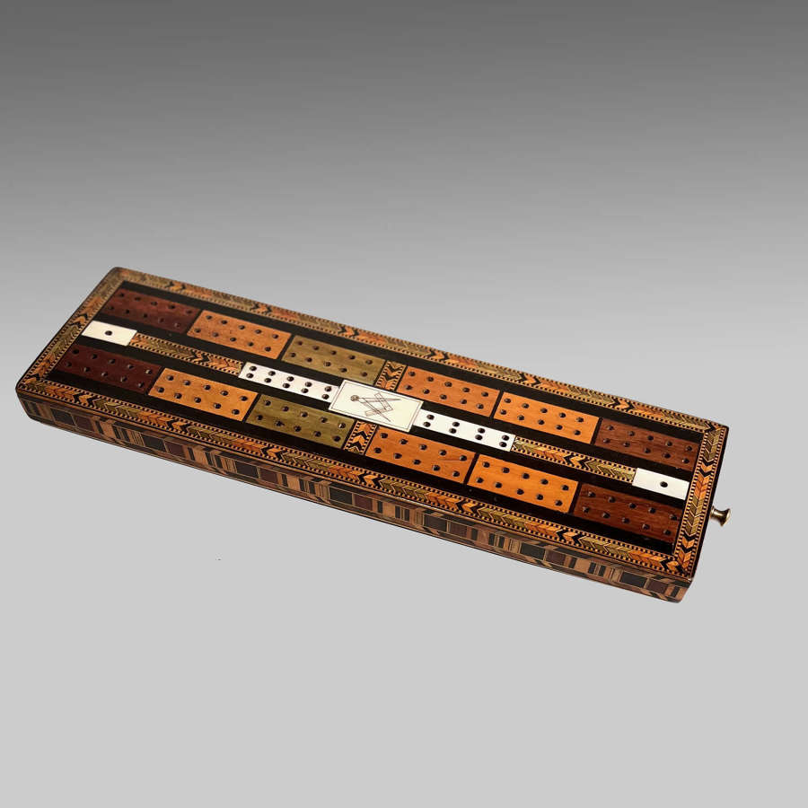 19th century parquetry inlaid cribbage board