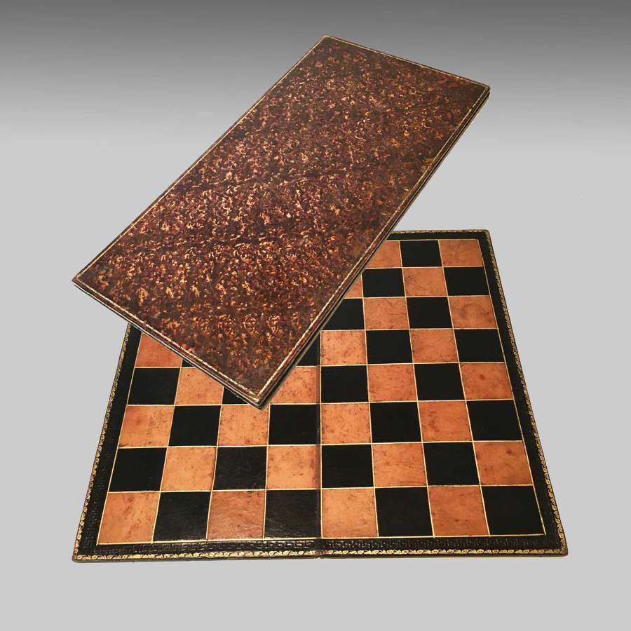 Leather bound folding chess or draughts board