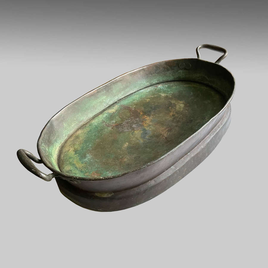 Patinated oval copper pan